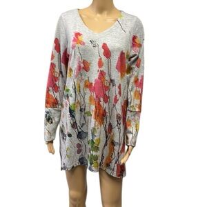 Soft Surroundings Gray Poppy Fields Tunic Long Slv Lightweight Knit Top Womens S